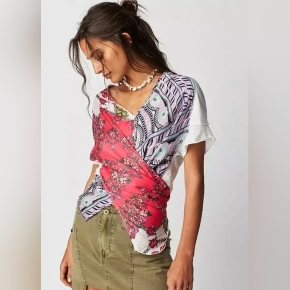 Free People Pick Your Scarf Maxi Tee in Pink Combo NWOT - Picture 2 of 10